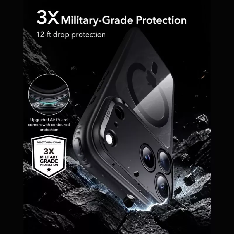 ESR Classic Hybrid Funda MagSafe y cristal templado para iPhone 17 Pro Max / 18 Pro Max – Transparente con marco negro