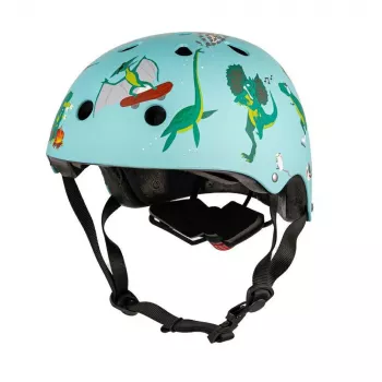 Hornit Jurassic S Casco de bicicleta para niños 48-53cm, diseño dinosaurio, Verde/Azul/Naranja, luz trasera LED, CE EN 1078 DIS826
