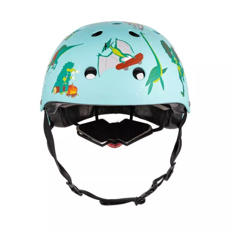 Hornit Jurassic S Casco de bicicleta para niños 48-53cm, diseño dinosaurio, Verde/Azul/Naranja, luz trasera LED, CE EN 1078 DIS826