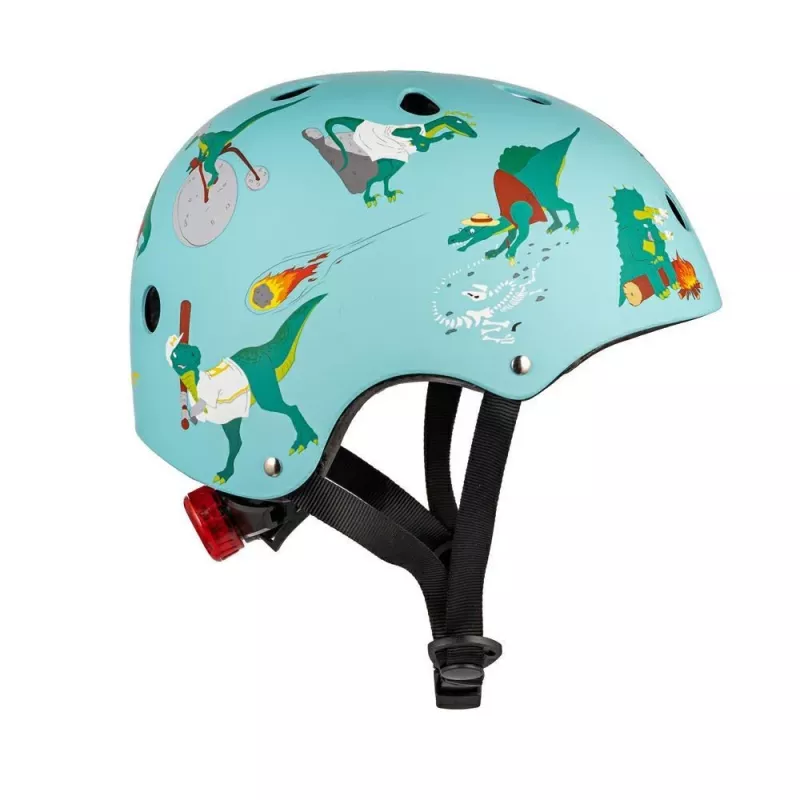 Hornit Jurassic S Casco de bicicleta para niños 48-53cm, diseño dinosaurio, Verde/Azul/Naranja, luz trasera LED, CE EN 1078 DIS826