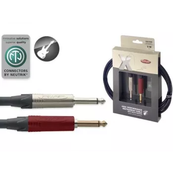 Stagg XGC3SW cable para instrumento de 3 m con 1/4 inch TS a 1/4 inch TS, negro