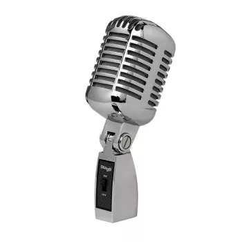 Stagg Vintage SDM 100 Micrófono dinámico con interruptor de encendido/apagado, cardioide, XLR, Cromo