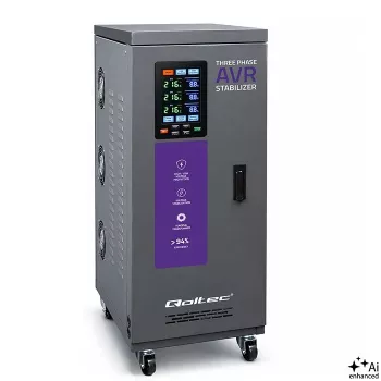 Estabilizador de tensión trifásico con servomotor Qoltec 20kVA AVR con LCD, precisión ±3%, Expert Line