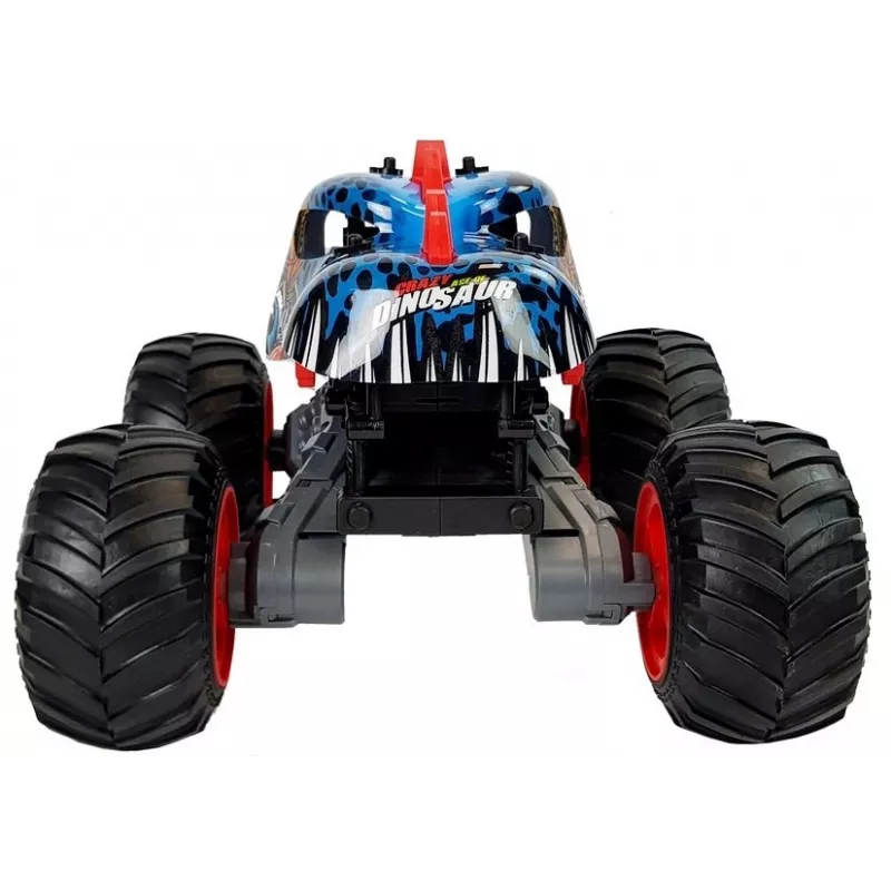 LEAN TOYS 9023 Coche teledirigido todoterreno dinosaurio con ruedas grandes 2,4G – vehículo RC off-road 4WD escala 1:16, verde/marrón