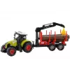 LEAN TOYS Fendt 209 S Tractor con remolque forestal y troncos, escala 1:16, verde/gris/rojo