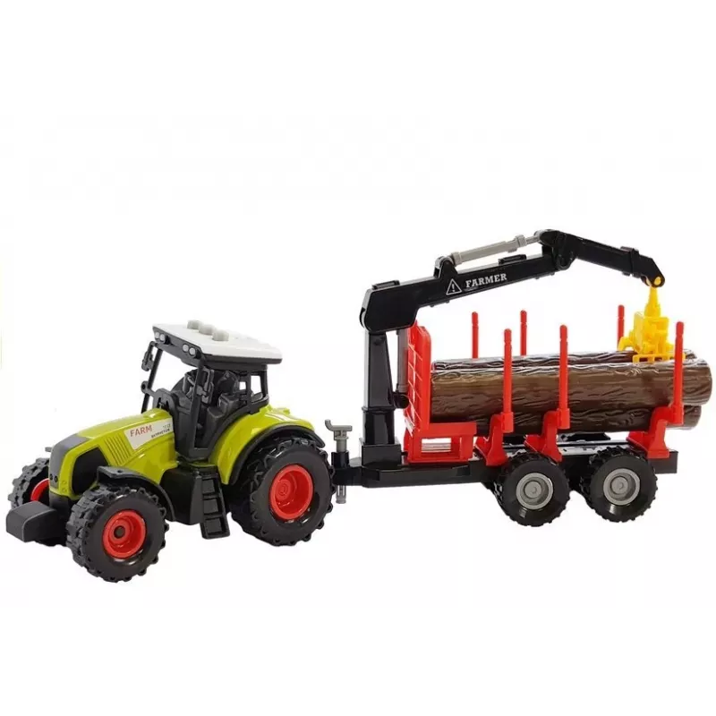 LEAN TOYS Fendt 209 S Tractor con remolque forestal y troncos, escala 1:16, verde/gris/rojo