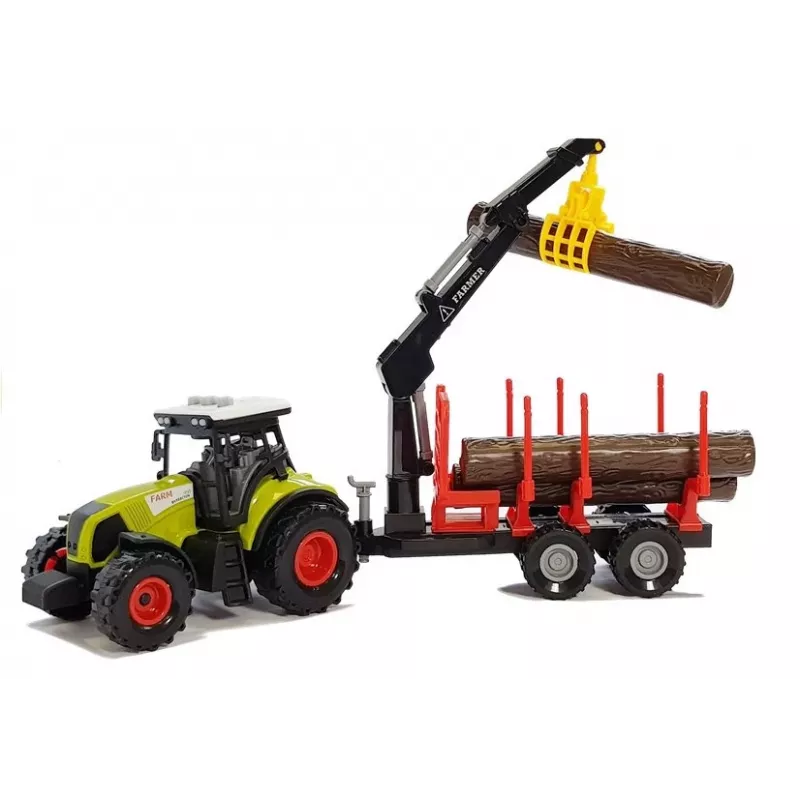 LEAN TOYS Fendt 209 S Tractor con remolque forestal y troncos, escala 1:16, verde/gris/rojo