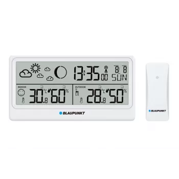 Blaupunkt WS20WH Estación meteorológica con sensor exterior, LCD en color, reloj radiocontrolado DCF, fase lunar, función de carga USB