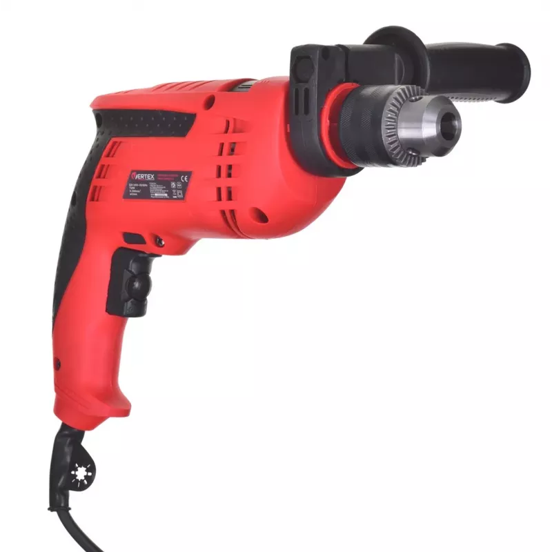 VERTEX VWU710 Taladro percutor 710W con portabrocas de corona dentada de 13mm, 0-2800 rpm, 0-44800 BPM, regulación de velocidad, giro a derecha/izquierda, empuñadura auxiliar, tope de profundidad