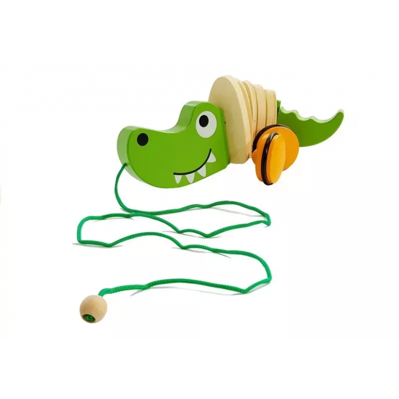LEAN TOYS Cocodrilo de madera con ruedas 18cm Juguete de arrastre