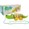 LEAN TOYS Cocodrilo de madera con ruedas 18cm Juguete de arrastre