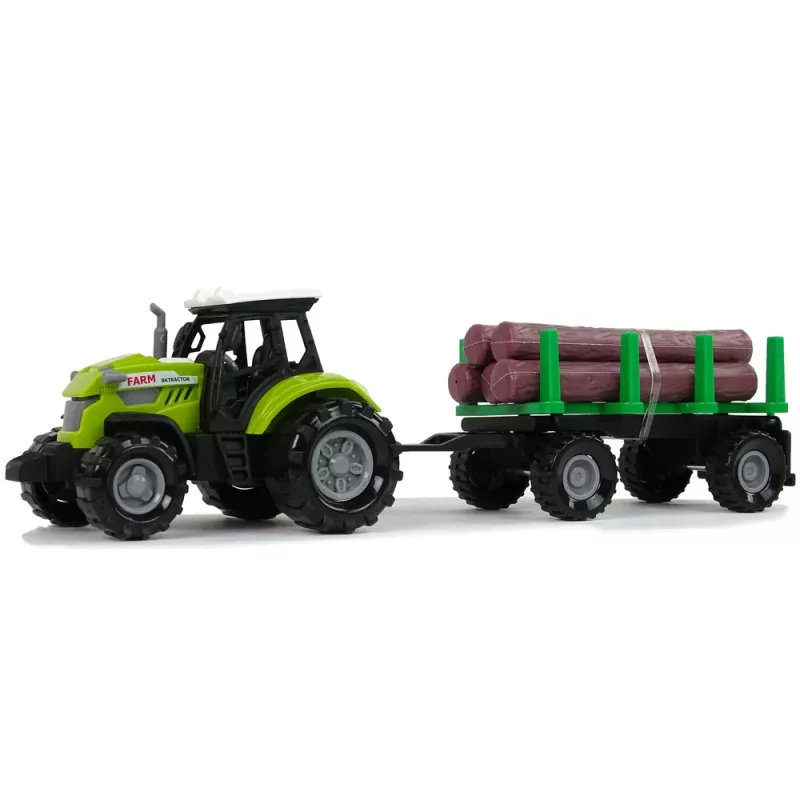 LEAN TOYS Tractor verde con remolque de madera y efectos de sonido