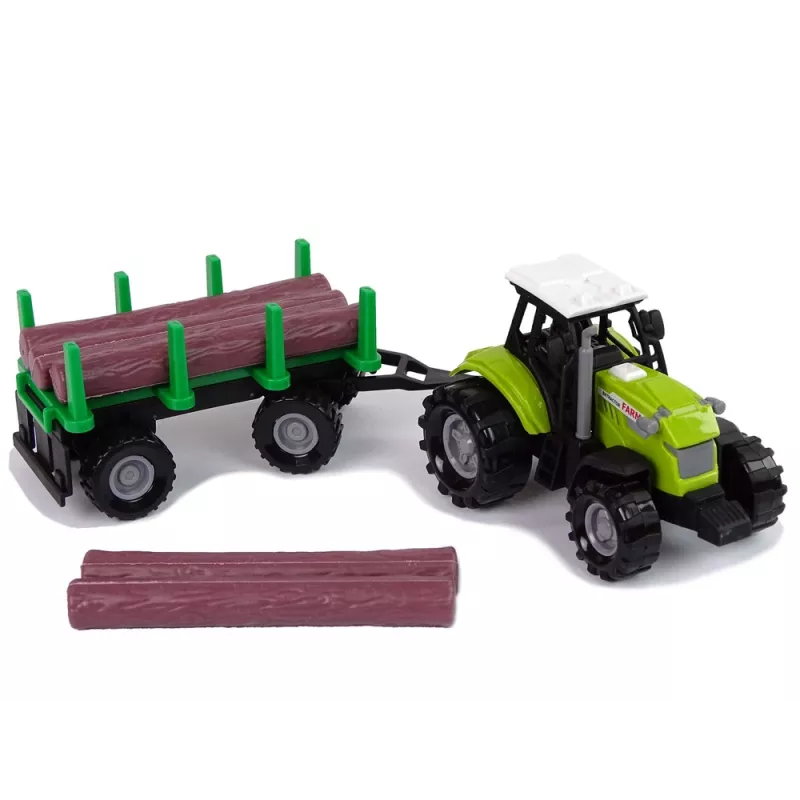 LEAN TOYS Tractor verde con remolque de madera y efectos de sonido