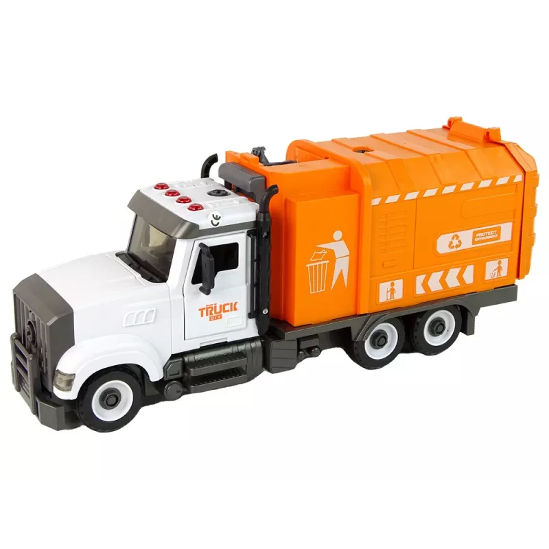 LEAN TOYS Camión de basura para atornillar y desatornillar con accesorios naranja