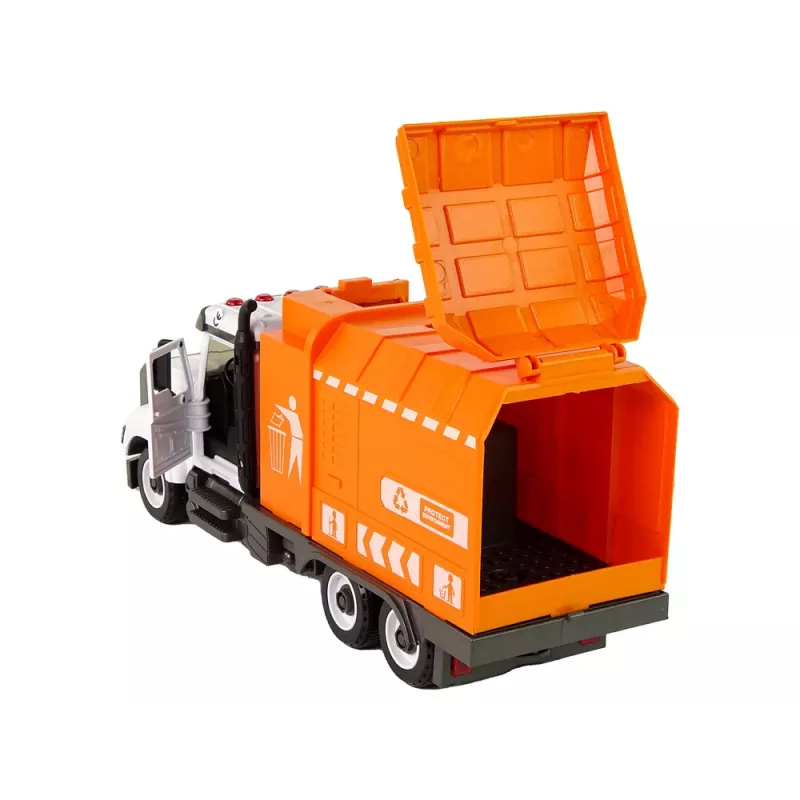 LEAN TOYS Camión de basura para atornillar y desatornillar con accesorios naranja