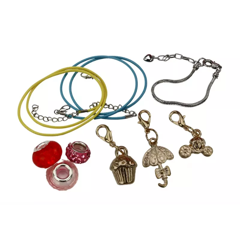 LEAN TOYS Set de creación de bisutería DIY - Pulseras, cuentas y colgantes, más de 300 cuentas, más de 50 charms, hilo elástico, cierres, caja reutilizable, a partir de 6 años