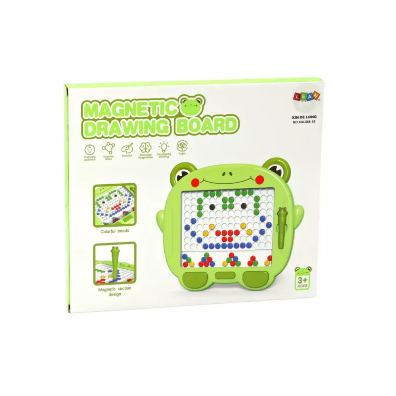LEAN TOYS Pizarra de aprendizaje magnética rana con lápiz y cuentas verdes puzzle