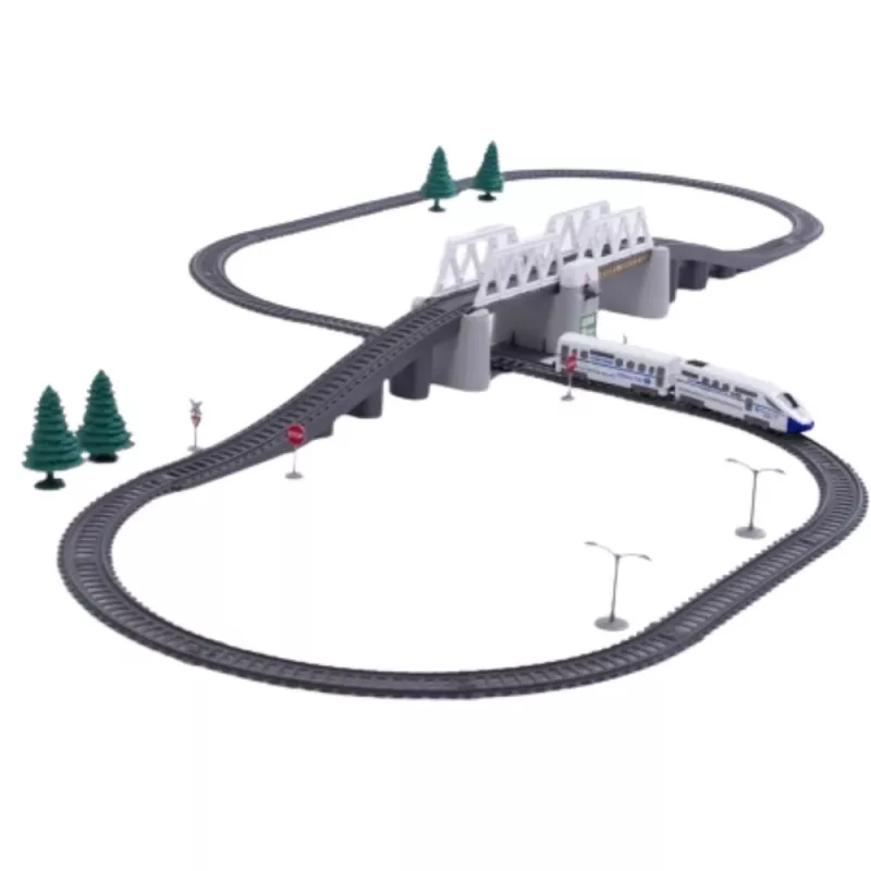 LEAN TOYS Set de tren eléctrico con puente levadizo y vía de 366 cm