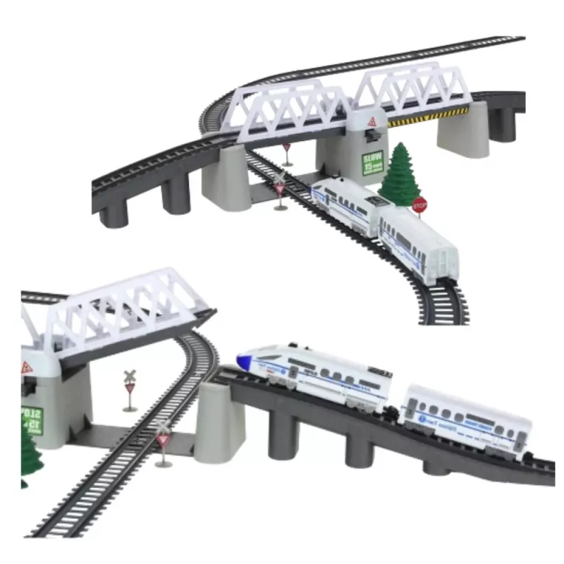 LEAN TOYS Set de tren eléctrico con puente levadizo y vía de 366 cm