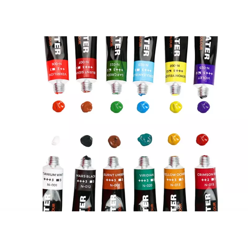 LEAN Set de pinturas acrílicas en tubos, 12 colores, 12 ml cada uno, calidad estudiante