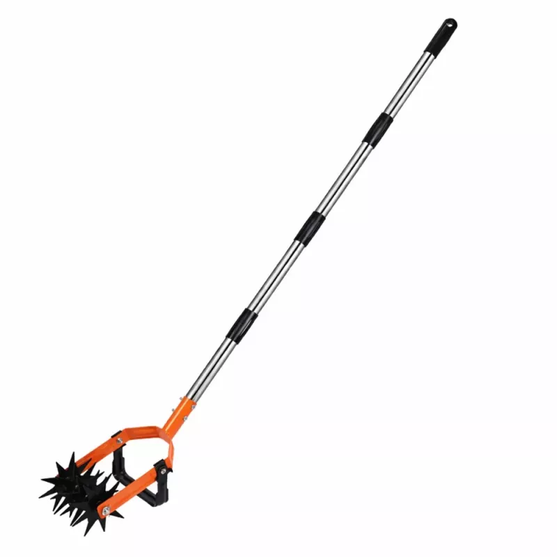 LEAN TOYS Sacador de malas hierbas giratorio con mango telescópico, púas de 5 estrellas, ajustable 90-150 cm, verde/negro