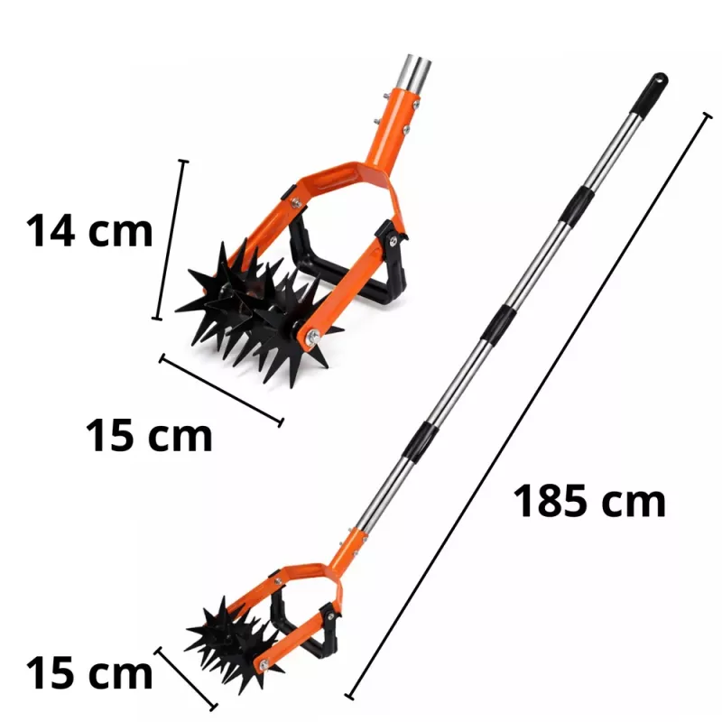 LEAN TOYS Sacador de malas hierbas giratorio con mango telescópico, púas de 5 estrellas, ajustable 90-150 cm, verde/negro