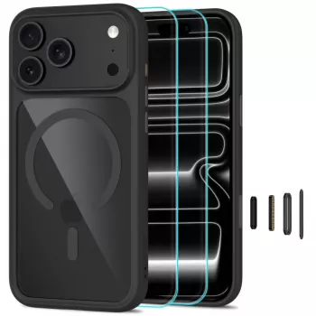TECH-PROTECT MAGONE Funda MagSafe y cristal pack de 2 para iPhone 17 Pro Max / 18 Pro Max - Negro/Transparente