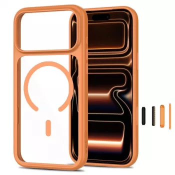 TECH-PROTECT MAGONE Funda MagSafe con pack de 2 protectores de pantalla de cristal templado para iPhone 17 Pro / 18 Pro – Cosmic Orange/Transparente