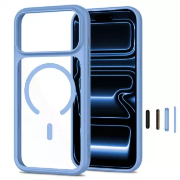 TECH-PROTECT MAGONE Funda MagSafe transparente con pack de 2 protectores de pantalla de cristal para iPhone 17 Pro Max / 18 Pro Max – Azul claro