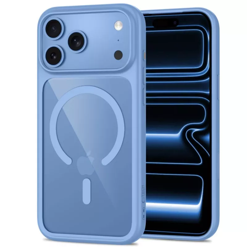 TECH-PROTECT MAGONE Funda MagSafe transparente con pack de 2 protectores de pantalla de cristal para iPhone 17 Pro Max / 18 Pro Max – Azul claro