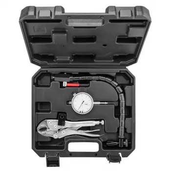 NEO TOOLS TOP-11-130 juego de comprobación de alabeo lateral de discos de freno con comparador de 0,01 mm, base magnética de 60 kg, brazo flexible