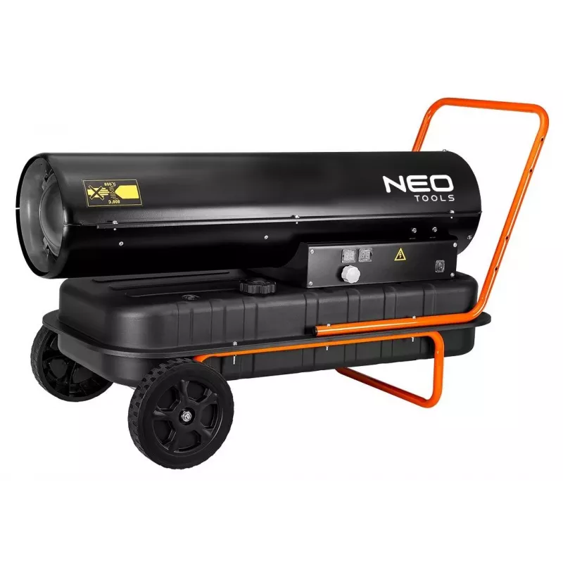 NEO TOOLS calefactor de gasóleo 50kW con depósito de 50L y ruedas, 44 kW, 150.000 BTU/h, diésel/queroseno/gasóleo, IP41, carcasa de acero