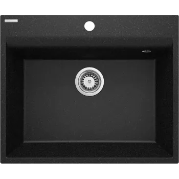 DEANTE ZRC_210A fregadero de cocina de granito compuesto 1 cubeta, negro, encimera, con rebosadero