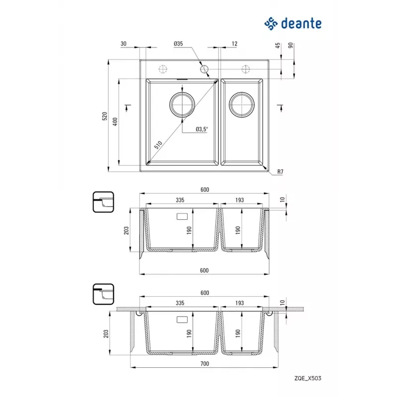 DEANTE ZQE A503 fregadero de cocina de granito compuesto 1,5 cubetas con escurridor, grafito