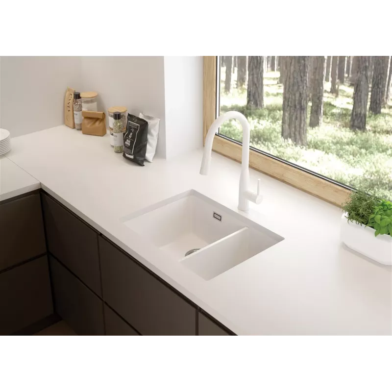 DEANTE ZQE A503 fregadero de cocina de granito compuesto 1,5 cubetas con escurridor, grafito
