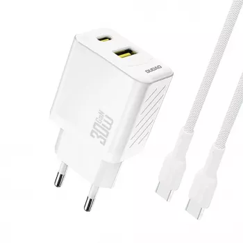Dudao A27TCEU PD 30W GaN Cargador de pared USB-A USB-C con cable USB-C - blanco