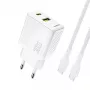 Dudao A27TCEU PD 30W GaN Cargador de pared USB-A USB-C con cable USB-C - blanco