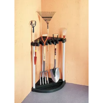 KETER Soporte para herramientas de jardín Estante de herramientas de esquina negro
