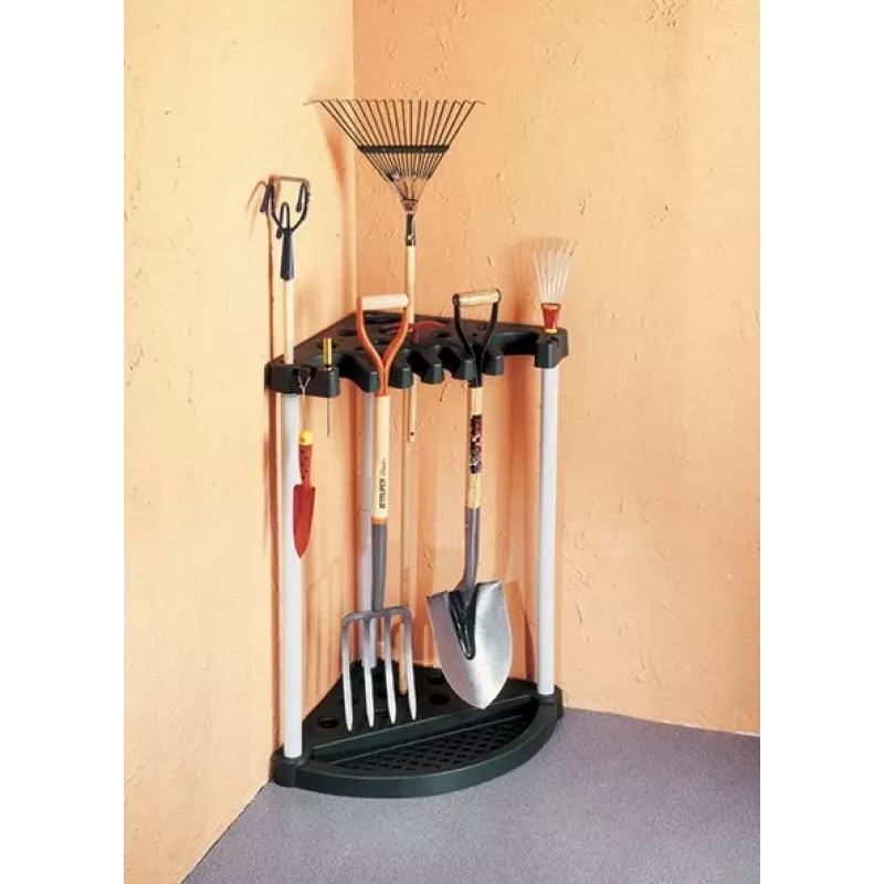 KETER Soporte para herramientas de jardín Estante de herramientas de esquina negro