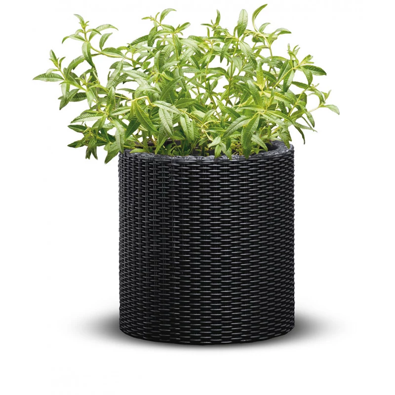 KETER 29197833939 Jardinera cilíndrica gris 12L Maceta duradera de resina con drenaje