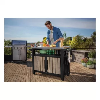KETER Mesa de barbacoa Deco Unity XL 207L efecto fresno