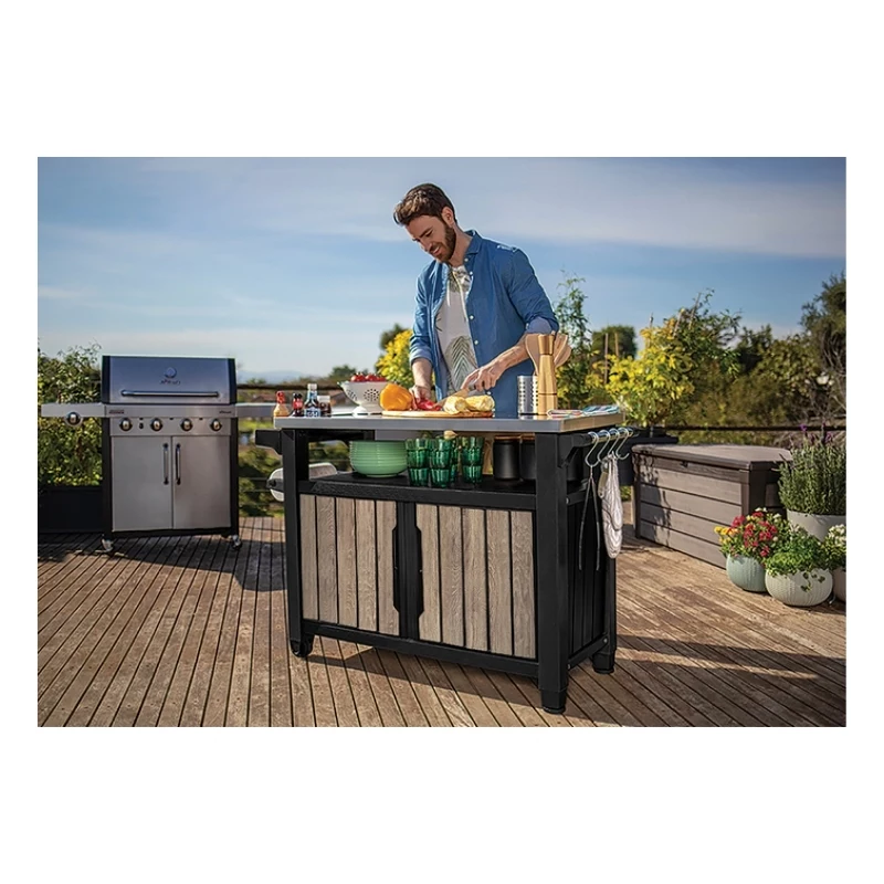 KETER Mesa de barbacoa Deco Unity XL 207L efecto fresno