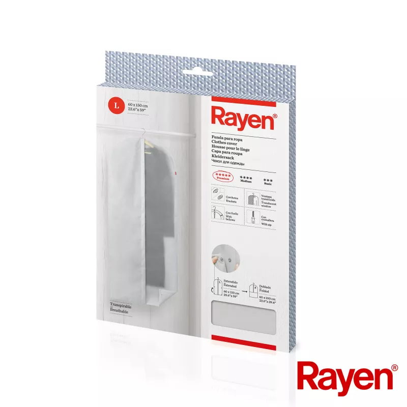 Funda para ropa RAYEN L Premium gris 60x150cm