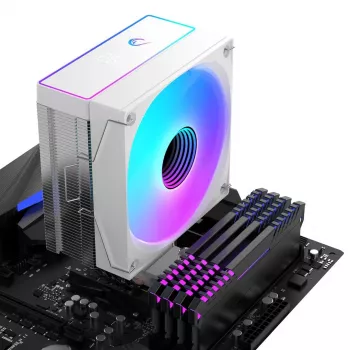 Rampage Octagon B70 disipador de CPU por aire, 120 mm ARGB, indicador de temperatura, blanco