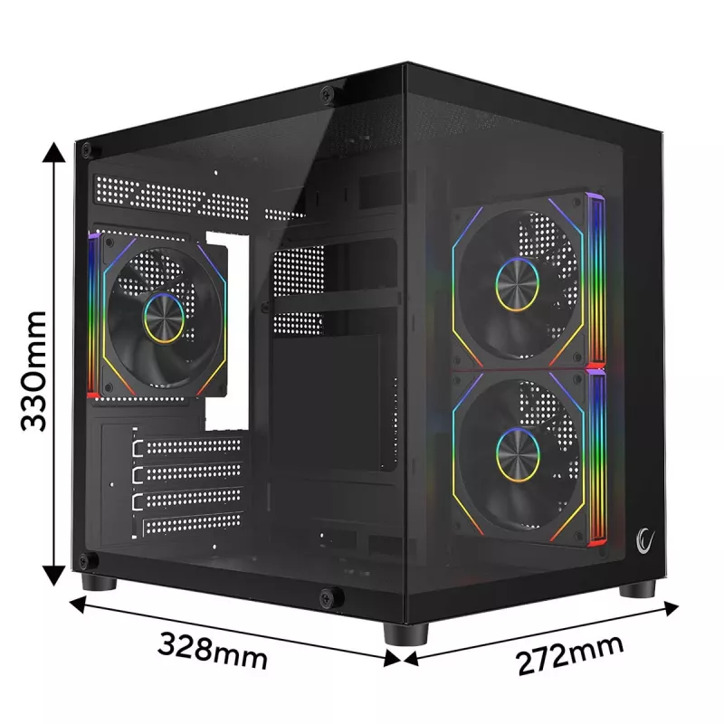 Rampage LUMID caja de PC M-ATX 3 ventiladores ARGB negra