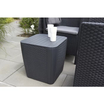 KETER mesa de jardín/baúl de almacenamiento Luzon Flat Wicker, gris