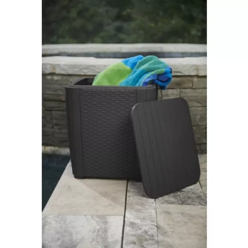 KETER mesa de jardín/baúl de almacenamiento Luzon Flat Wicker, gris