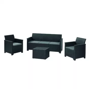 KETER conjunto de muebles de jardín Elodie 5 plazas con mesa/baúl de almacenamiento gris