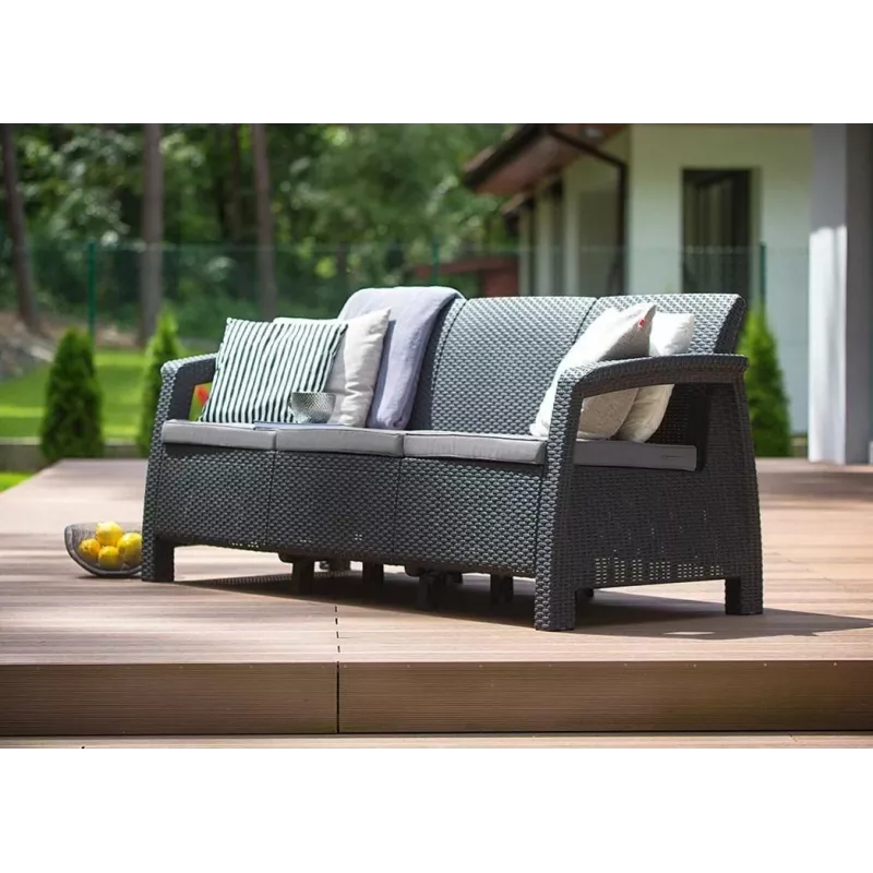 KETER Corfu Love Seat Max sofá de jardín triple gris