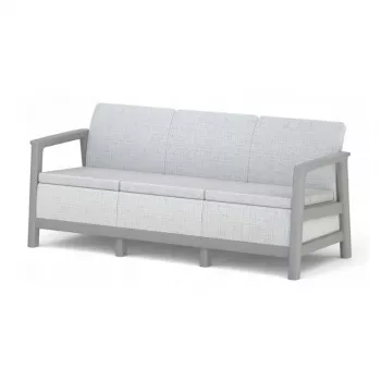 KETER sofá de jardín de tres plazas Scandi Linea sofá de 3 plazas gris claro/gris acero oscuro